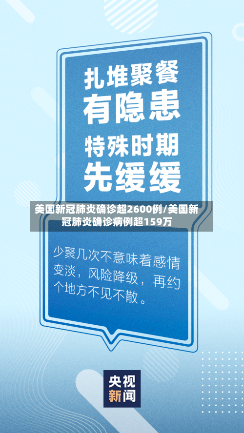 美国新冠肺炎确诊超2600例/美国新冠肺炎确诊病例超159万