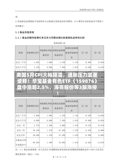 美国5月CPI大幅降温，通胀压力显著缓释！华宝基金有色ETF（159876）盘中涨超2.5%，海亮股份等3股涨停！