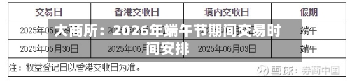 大商所:2026年端午节期间交易时间安排